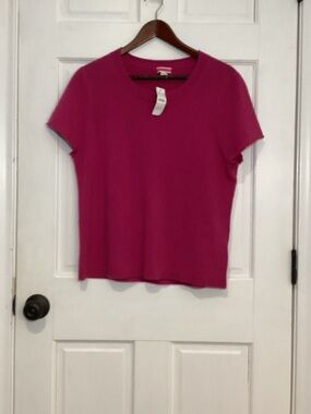 J.Crew 100% Cashmere Short Sleeve Sweater Women’s XL Pink Fuchsia Crewneck
